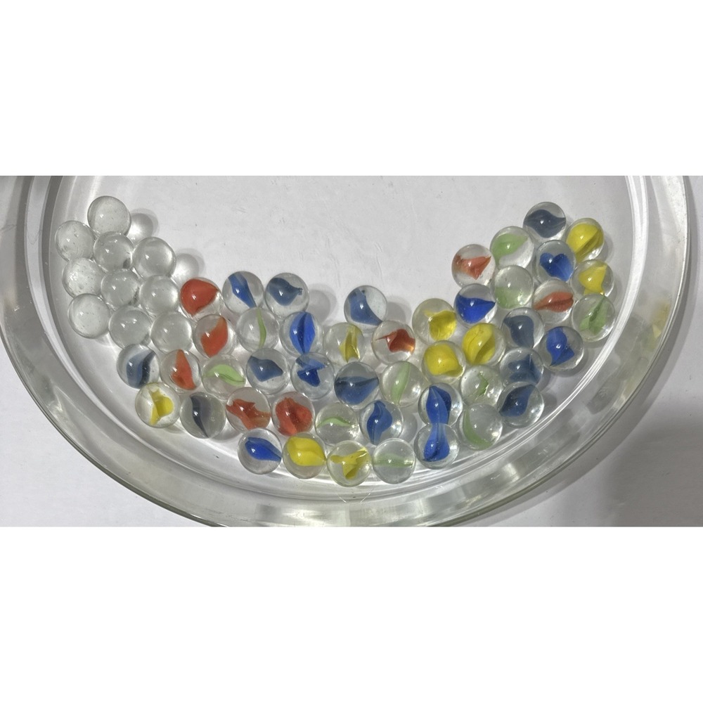 Banana Cats Eye Marble Peewee Mini Marble Mixed LOT of 57  Clear & Multi Colored